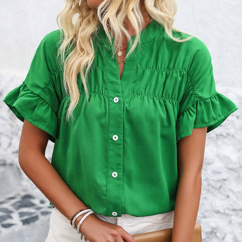 Short Sleeve Button Down Shirts Dressy Casual V Neck Business Work Blouses
