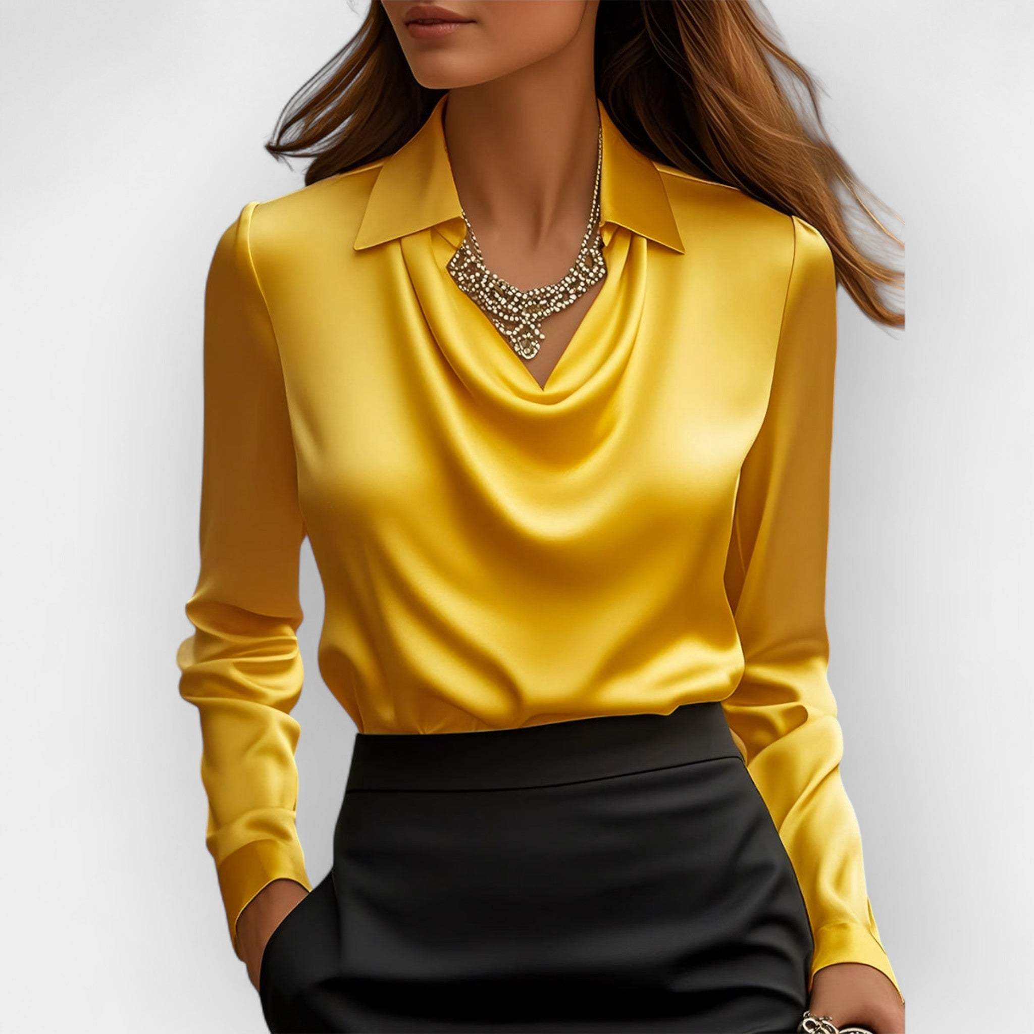 Elegant Solid Satin Office Ladies Top Pullover Spring Long Sleeve Casual Tops