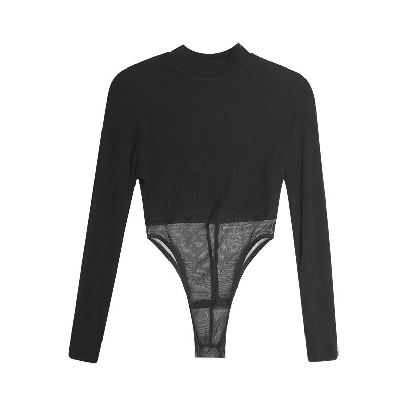Black Mesh One Piece Top For Women