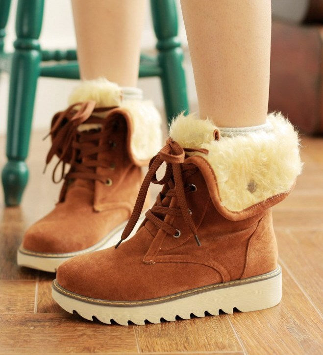Warm Lace-Up Winter Boots with Faux Fur