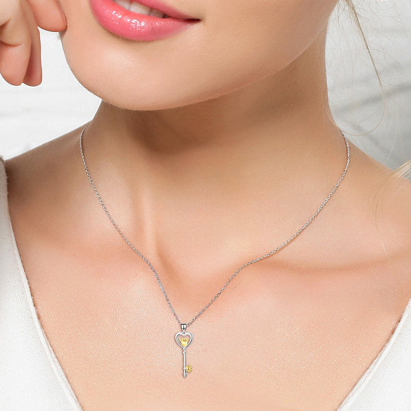 Delicate Key Pendant Necklace in 925 Sterling Silver