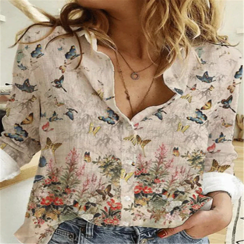 Women's Long Sleeve Lapel Geometric Print Fashion