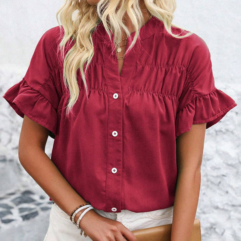 Short Sleeve Button Down Shirts Dressy Casual V Neck Business Work Blouses
