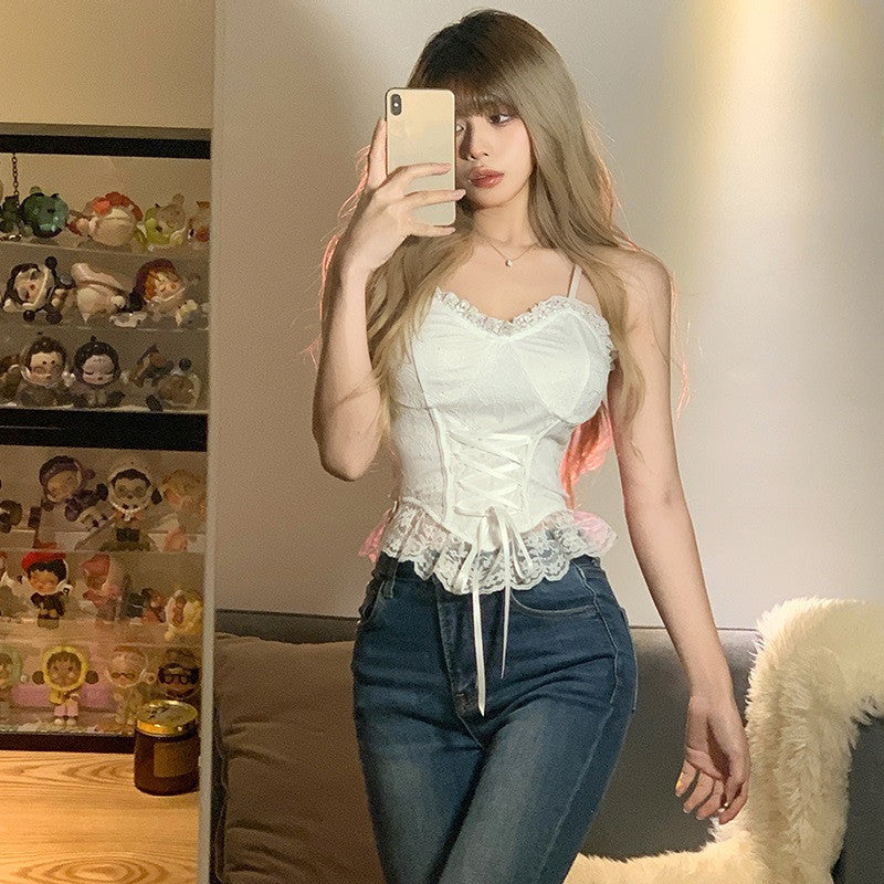 Lace Tops Spring And Summer Irregular Care Machine Straps Vest Suspenders