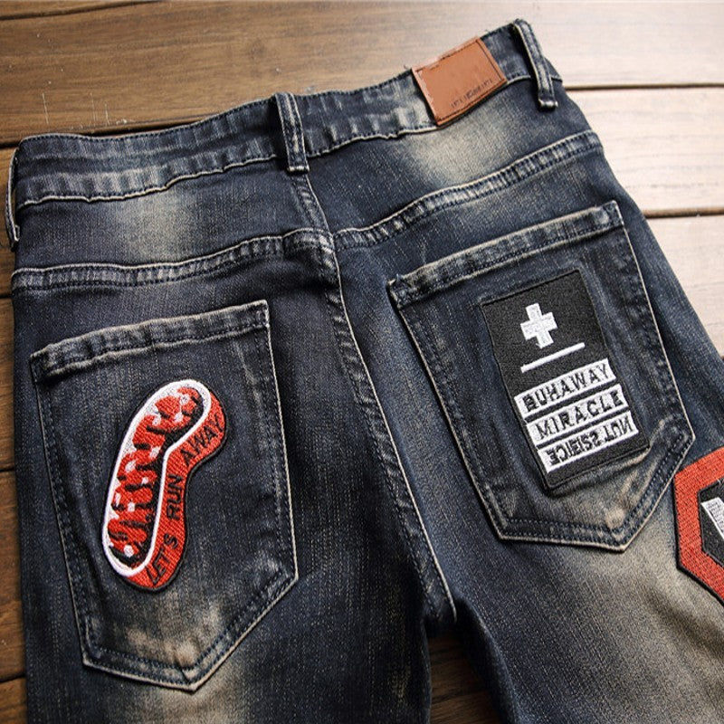 Ripped Men's Badge Patch Jeans