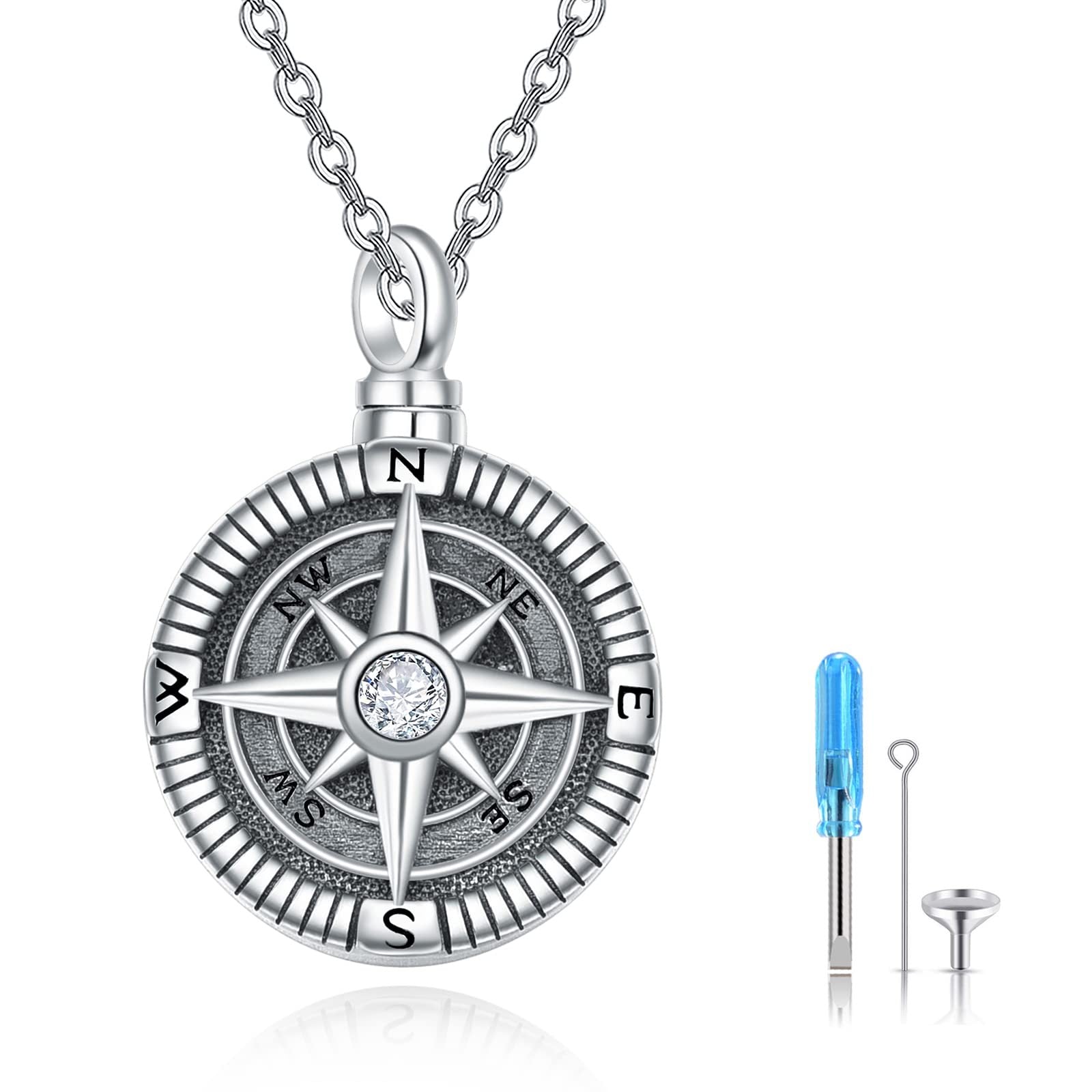 Memorial Compass Necklace – 925 Silver Keepsake Jewelry