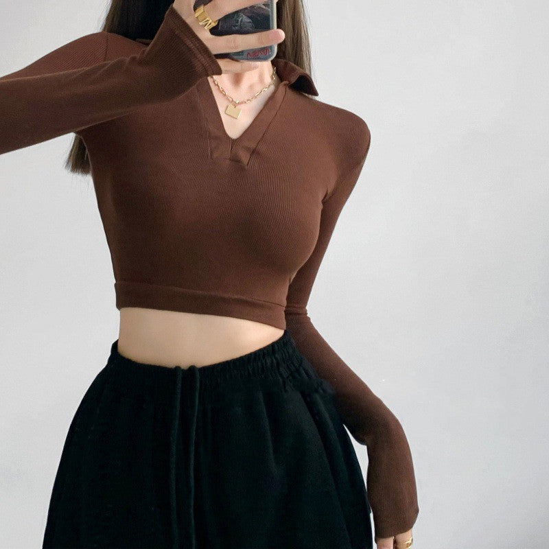 Women's Short T-shirt V-neck Slim Bottoming Shirt