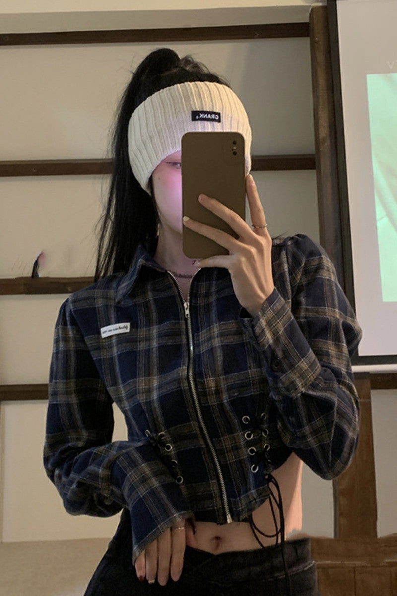 Women's Spring Short Hot Girl Plaid Shirt