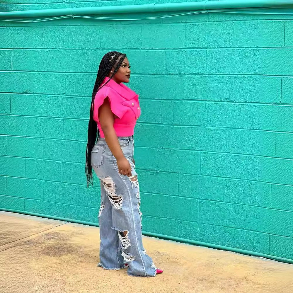 Women's Fashion Burnt Ripped Jeans