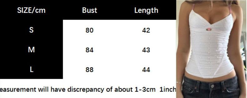 Women's Deep V Jacquard Waist Trimming Spaghetti Straps T-shirt