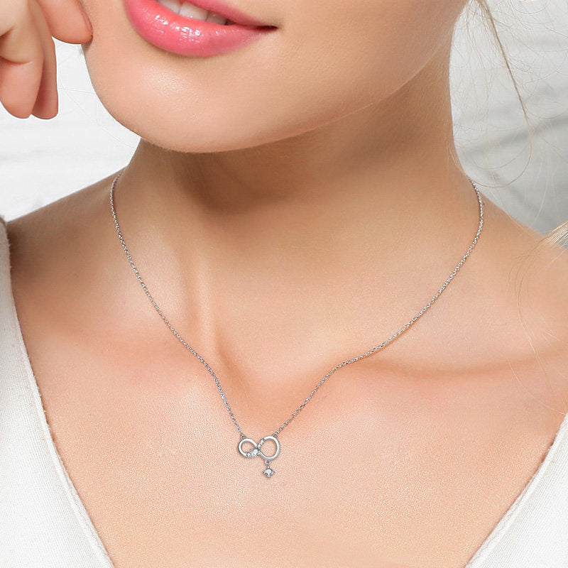 Simple and Chic Diamante Infinity Necklace, 925 Sterling Silver