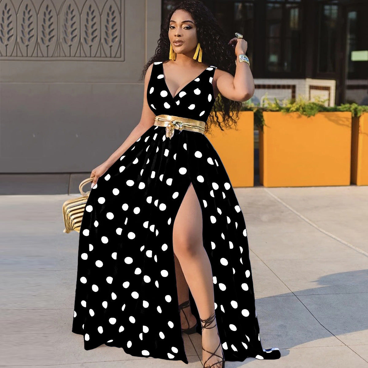 Sexy Women’s Party Dress — Belted Forked Design, Plus Size Friendly