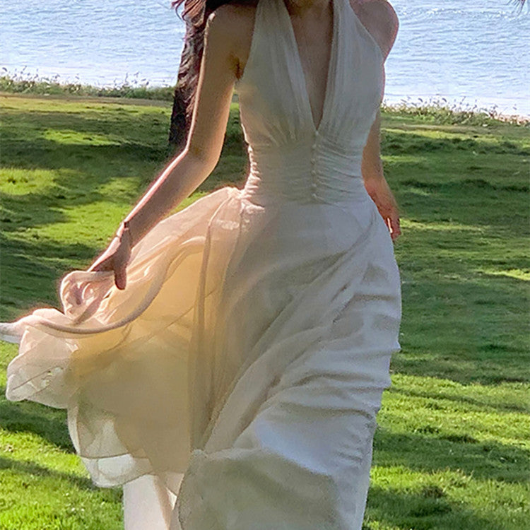 Chic Deep V Hanging Neck Dress – Elegant Women’s Fashion