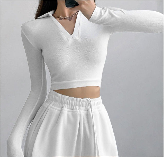 Women's Short T-shirt V-neck Slim Bottoming Shirt