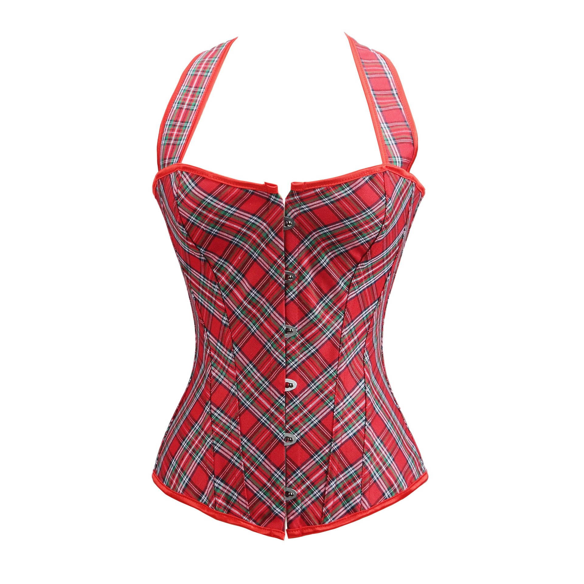 Simple Red Plaid Corset Top