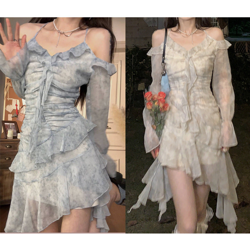 Elegant V-Neck Dress with Floral Ruffles