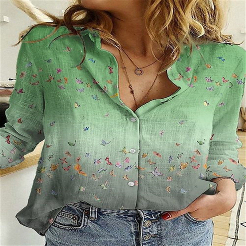 Women's Long Sleeve Lapel Geometric Print Fashion