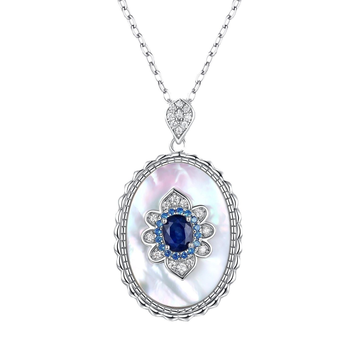 Graceful 925 Silver Pendant Necklace Featuring Sapphire and Diamond Accents for Women