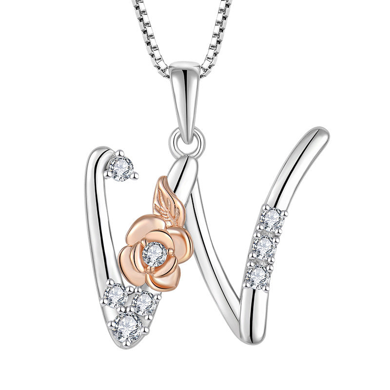 26 English Letters Necklace – 925 Sterling Silver Zircon Initial Pendant Jewelry for Women