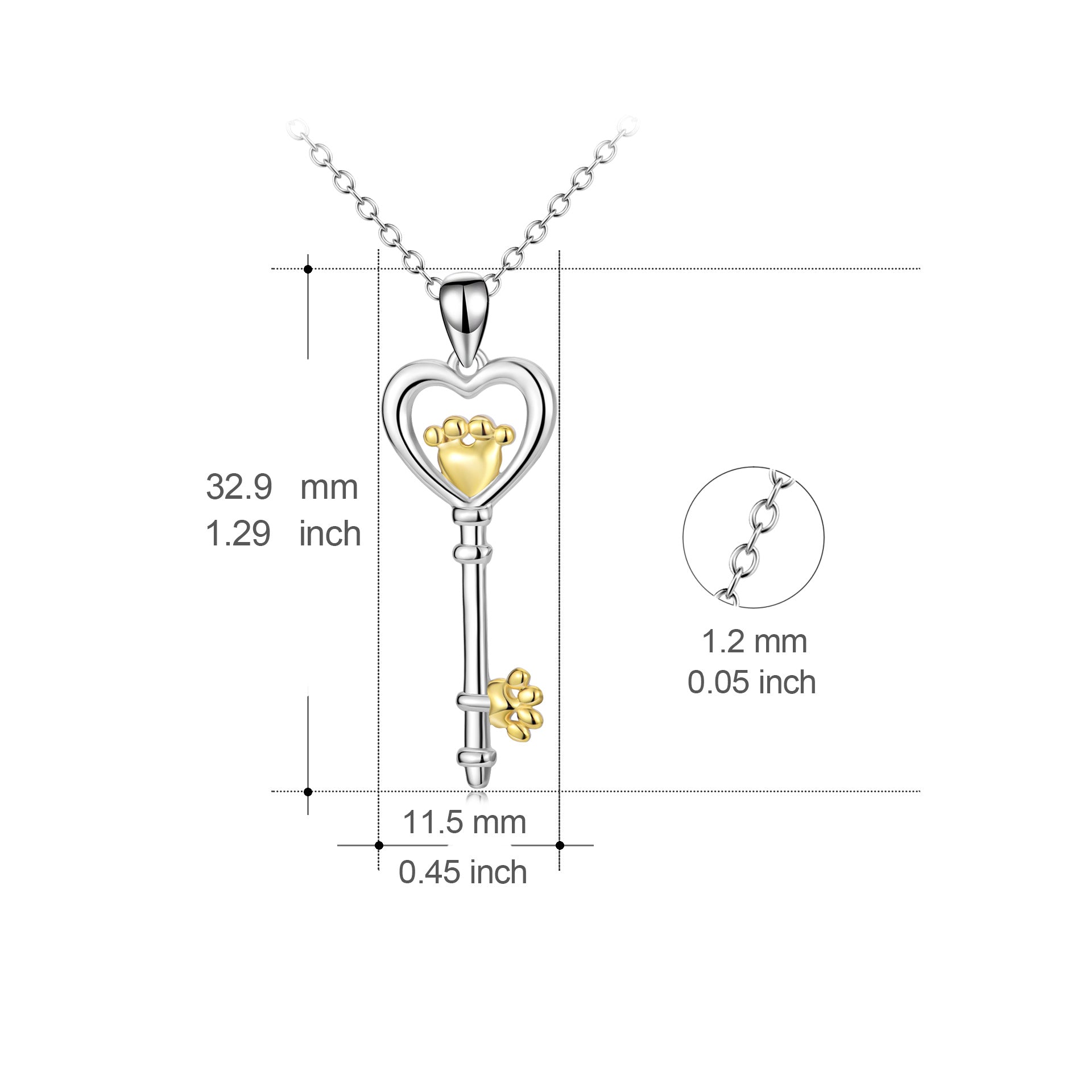 Delicate Key Pendant Necklace in 925 Sterling Silver