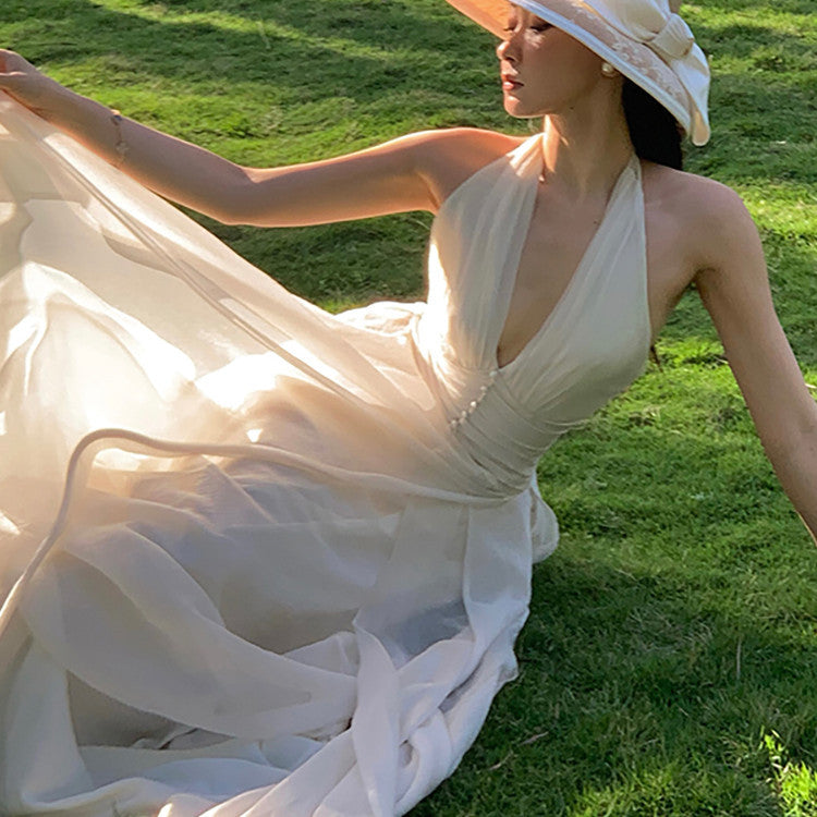 Chic Deep V Hanging Neck Dress – Elegant Women’s Fashion