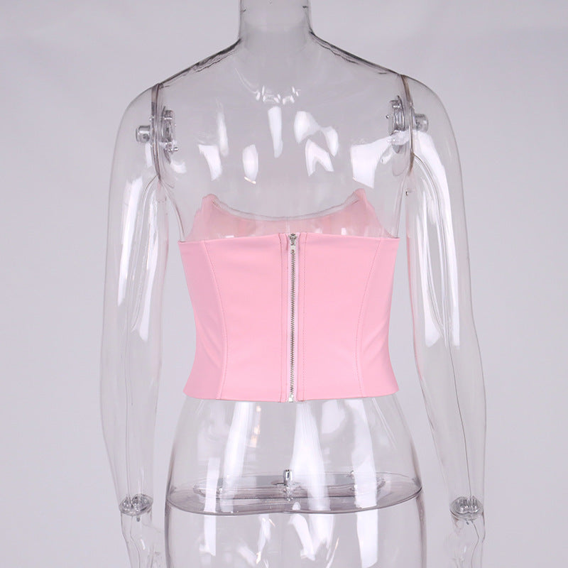 Fishbone Off-the-shoulder Collar Wrap Chest Vest Top Women