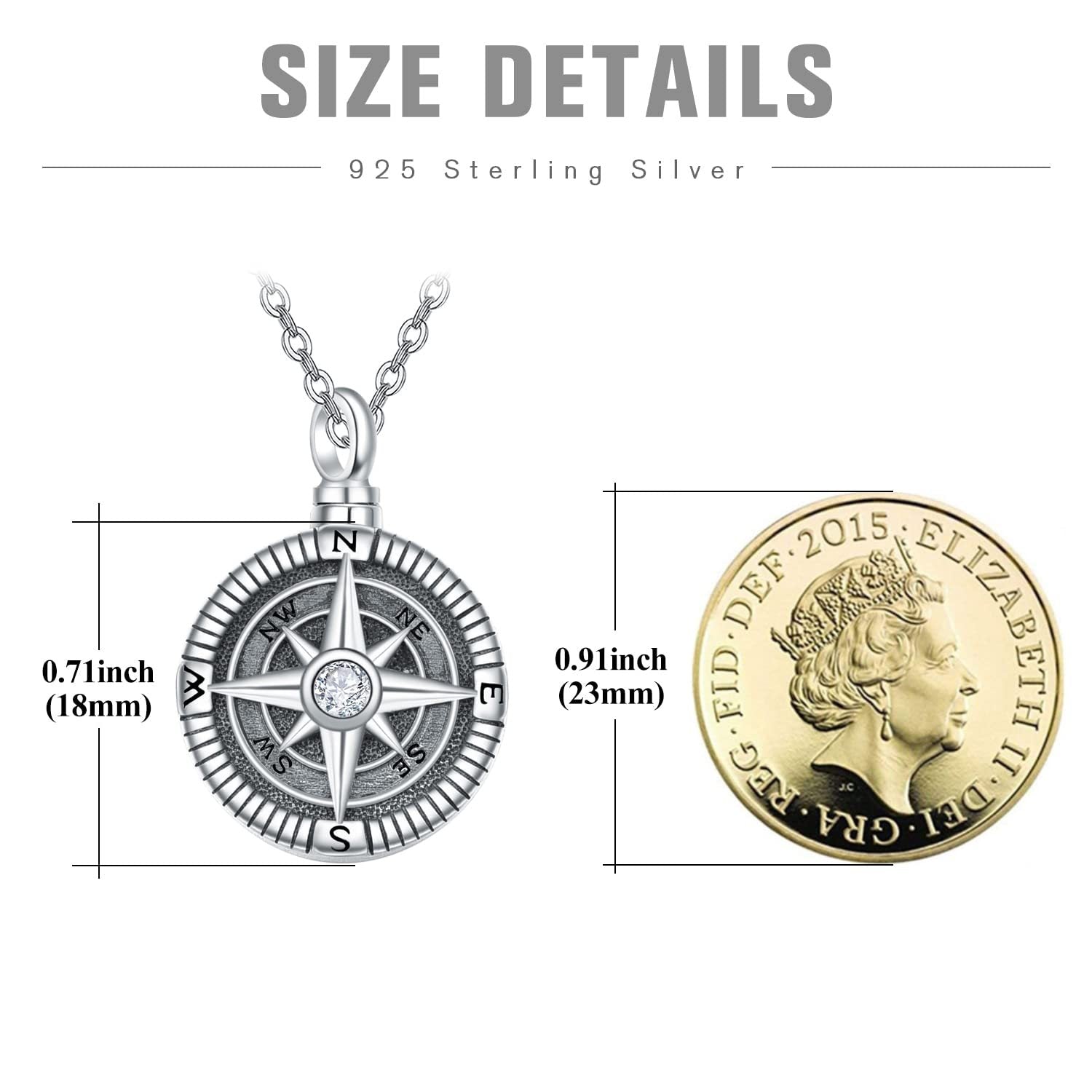 Memorial Compass Necklace – 925 Silver Keepsake Jewelry