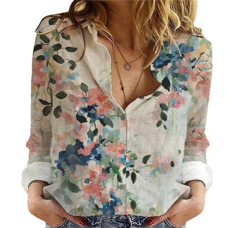 Women's Long Sleeve Lapel Geometric Print Fashion