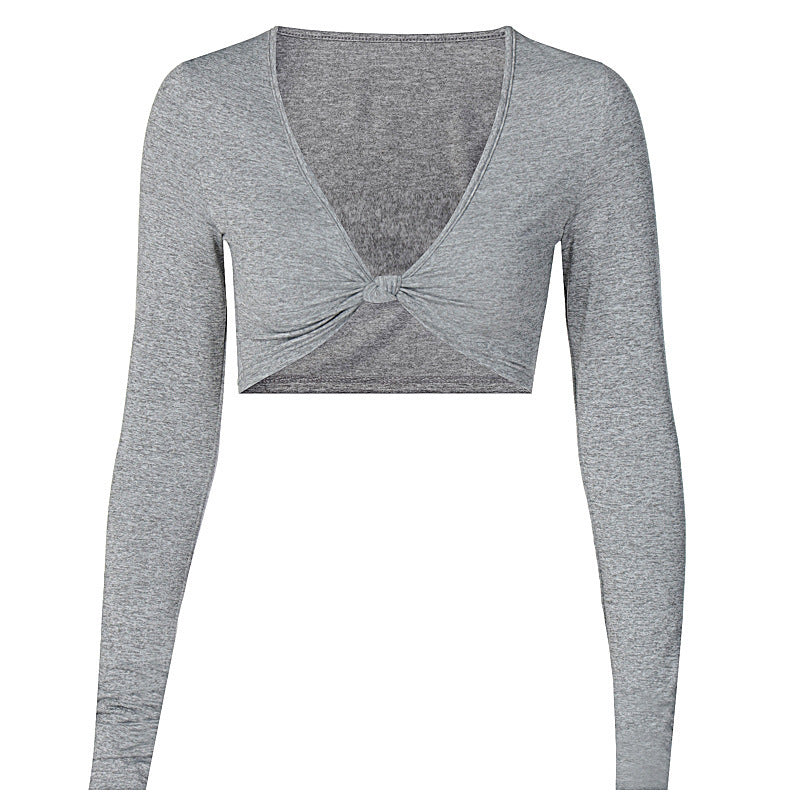 Long Sleeve V Neck Cropped Navel T-Shirt