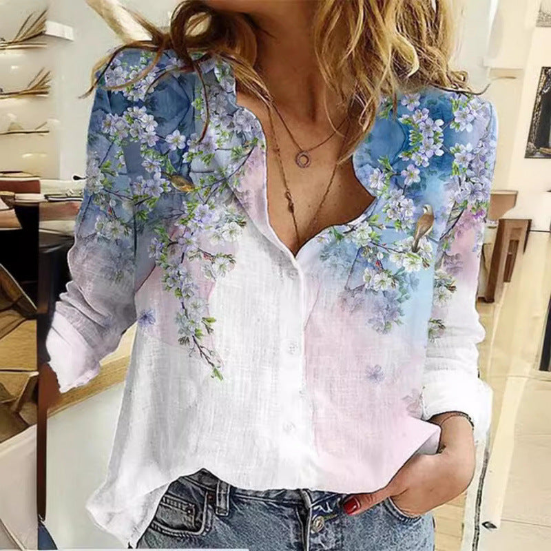 Women's Long Sleeve Lapel Geometric Print Fashion