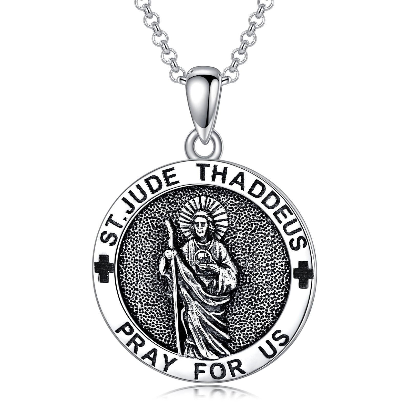 Devotional Saint Jude Pendant Necklace, 925 Sterling Silver
