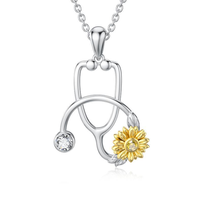 Sterling Silver (925) Medical Necklace with Sunflower Stethoscope Pendant – For Doctors, Nurses & Students