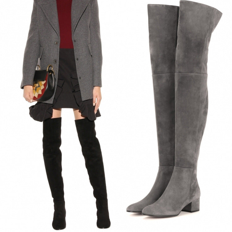 Chic Over-the-Knee Flat Boots in Gray
