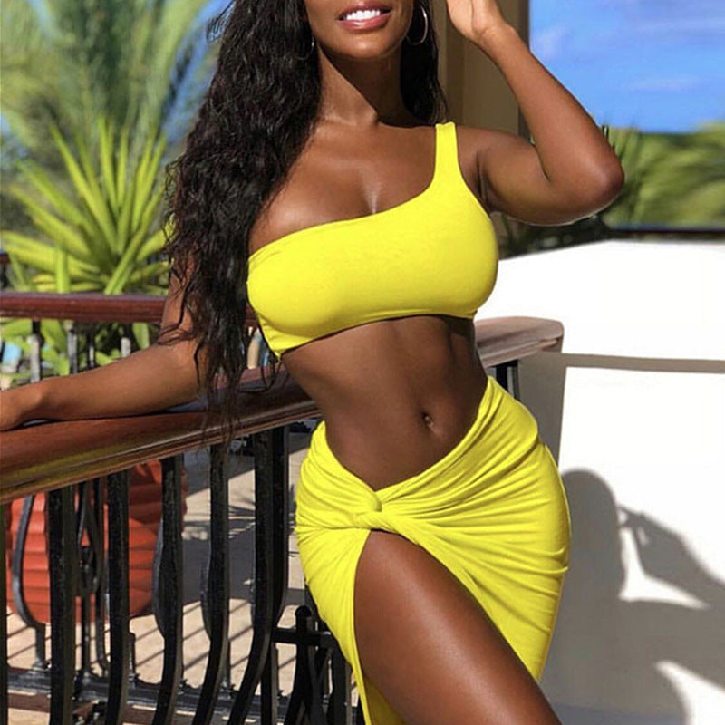 Tank Top Slit Skirt Split Swimsuit Set