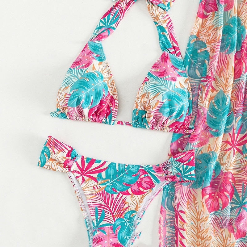 New Printed Mesh Beach Skirt Split  Swimsuit