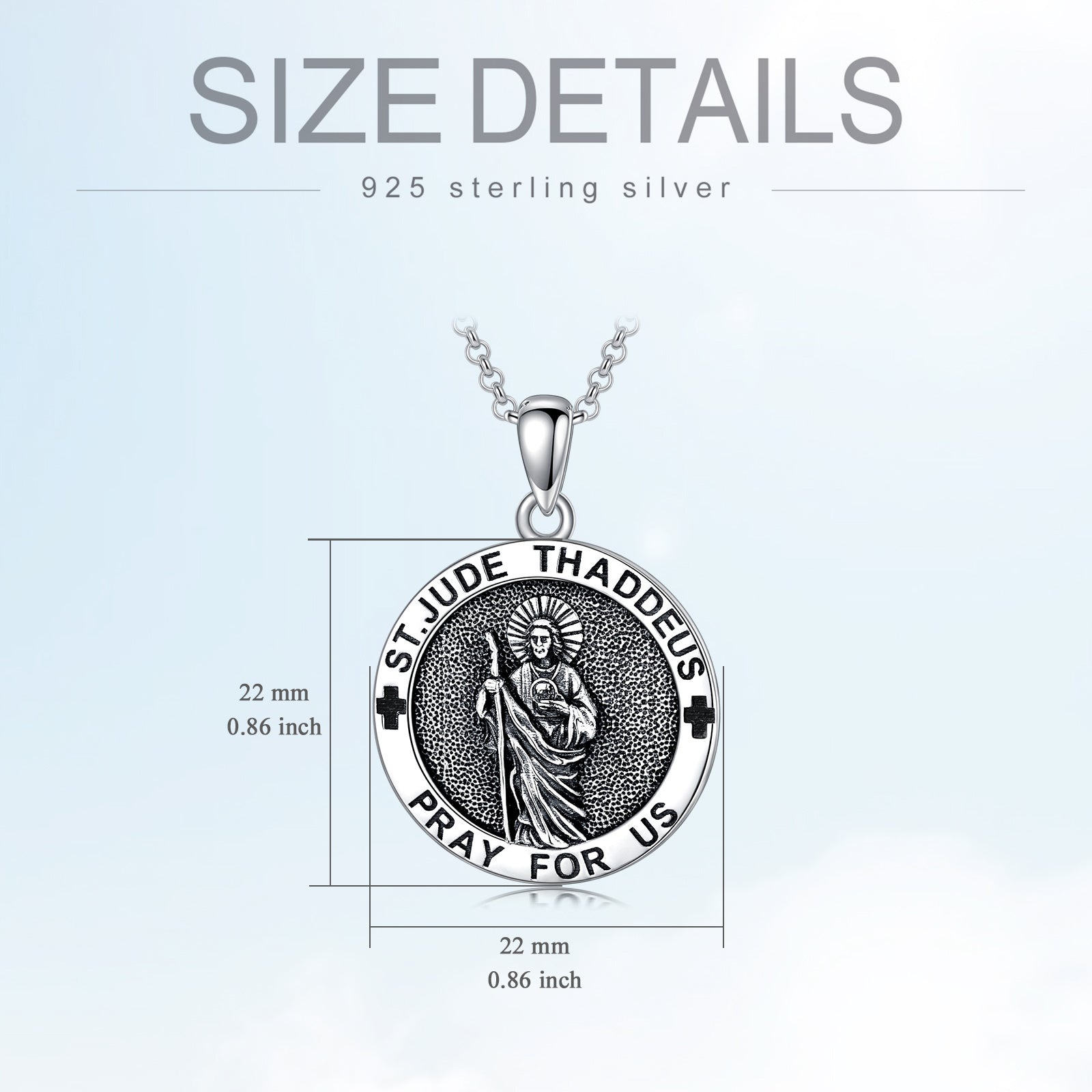 Devotional Saint Jude Pendant Necklace, 925 Sterling Silver