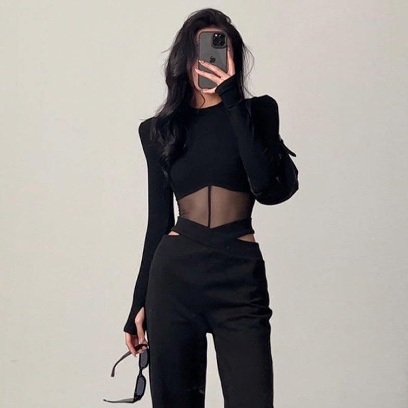 Black Mesh One Piece Top For Women