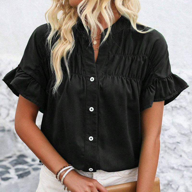 Short Sleeve Button Down Shirts Dressy Casual V Neck Business Work Blouses