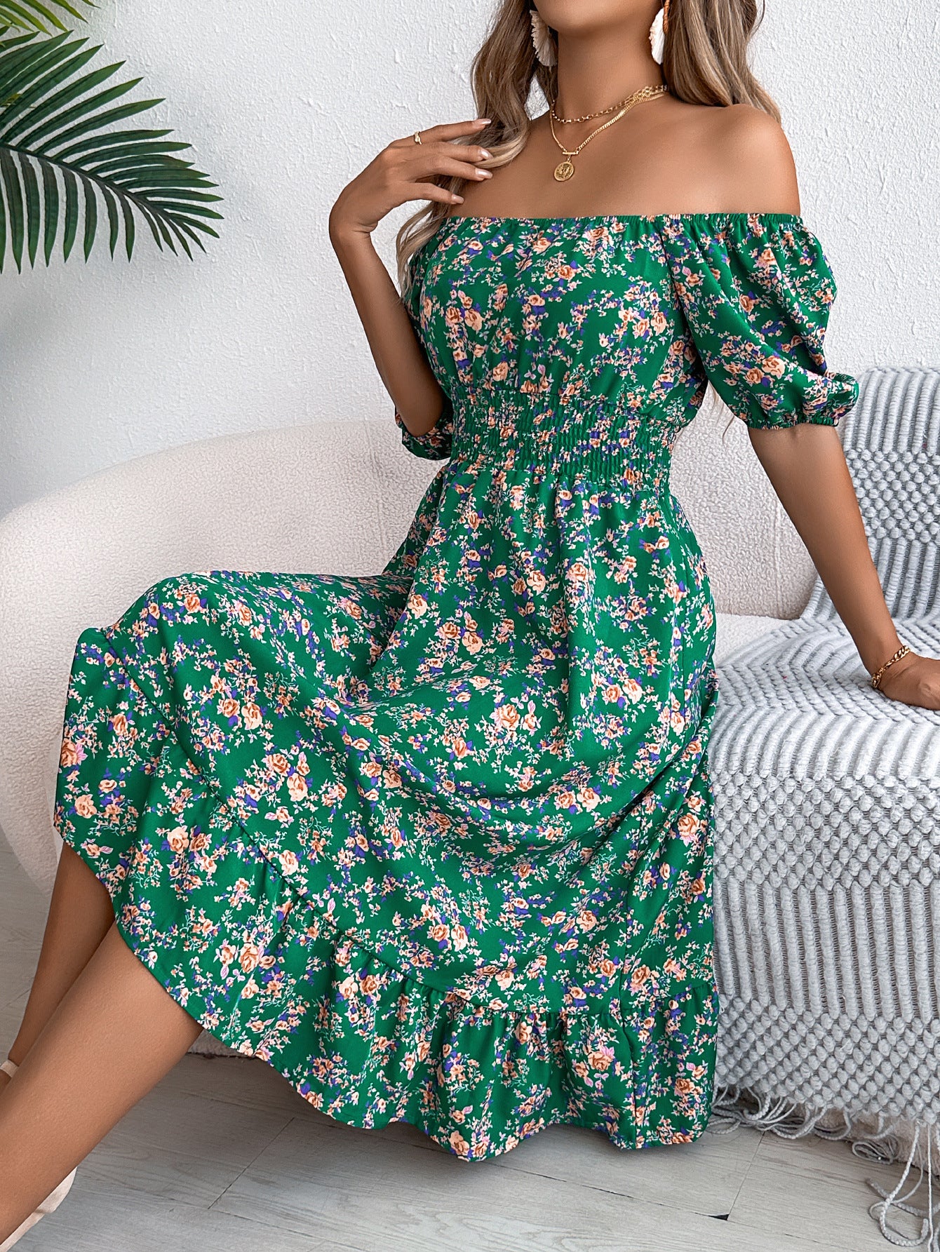 Floral Print Square Collar Dress Summer Fashion Ruffles Dresses