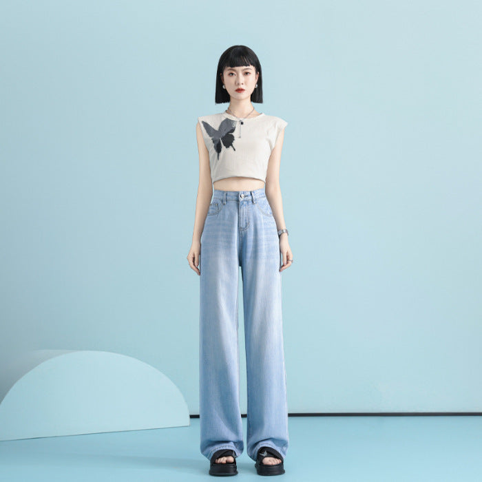 Lyocell Jeans Thin Super Soft Texture Mopping High Waist Wide Leg Jeans