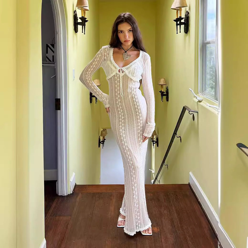 Women’s Long Sleeve V-Neck Dress — Stylish Sunscreen Cardigan Design