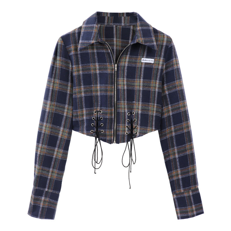 Women's Spring Short Hot Girl Plaid Shirt