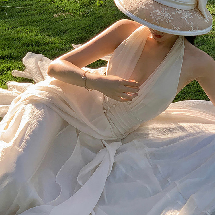 Chic Deep V Hanging Neck Dress – Elegant Women’s Fashion