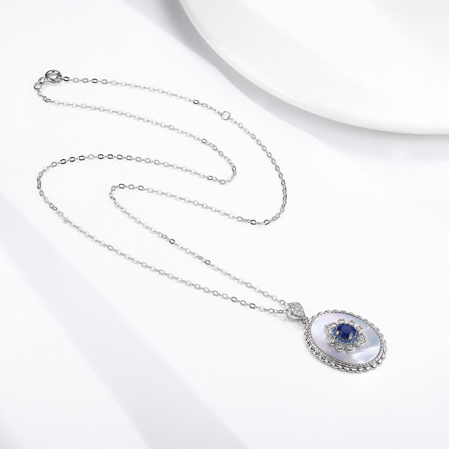 Graceful 925 Silver Pendant Necklace Featuring Sapphire and Diamond Accents for Women