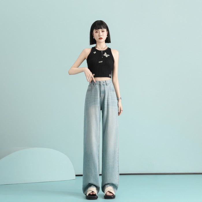 Lyocell Jeans Thin Super Soft Texture Mopping High Waist Wide Leg Jeans