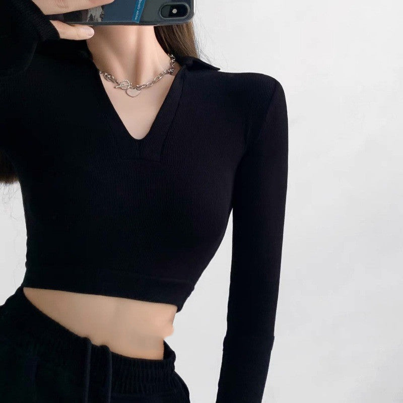 Women's Short T-shirt V-neck Slim Bottoming Shirt