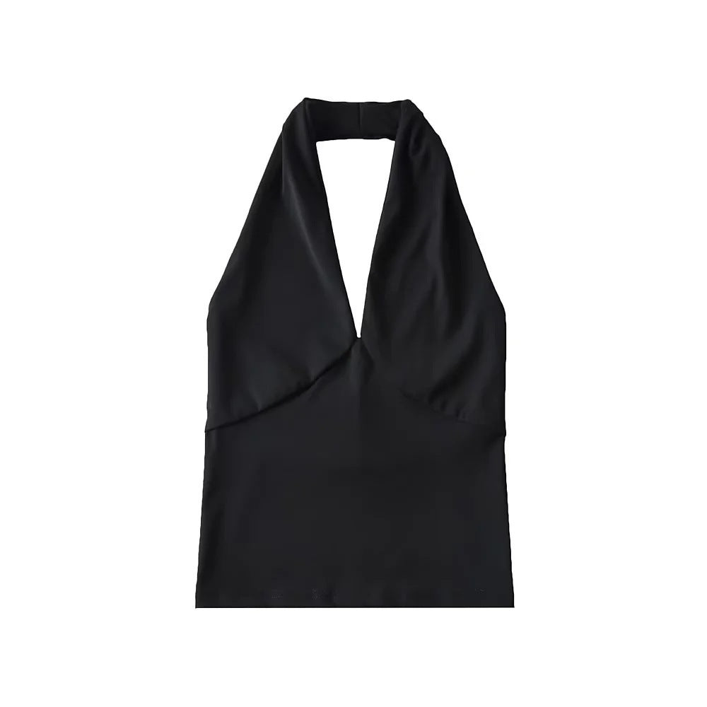 V-neck Halter Vest Women's Outer Wear Design Slim-fit Short High Waist Top