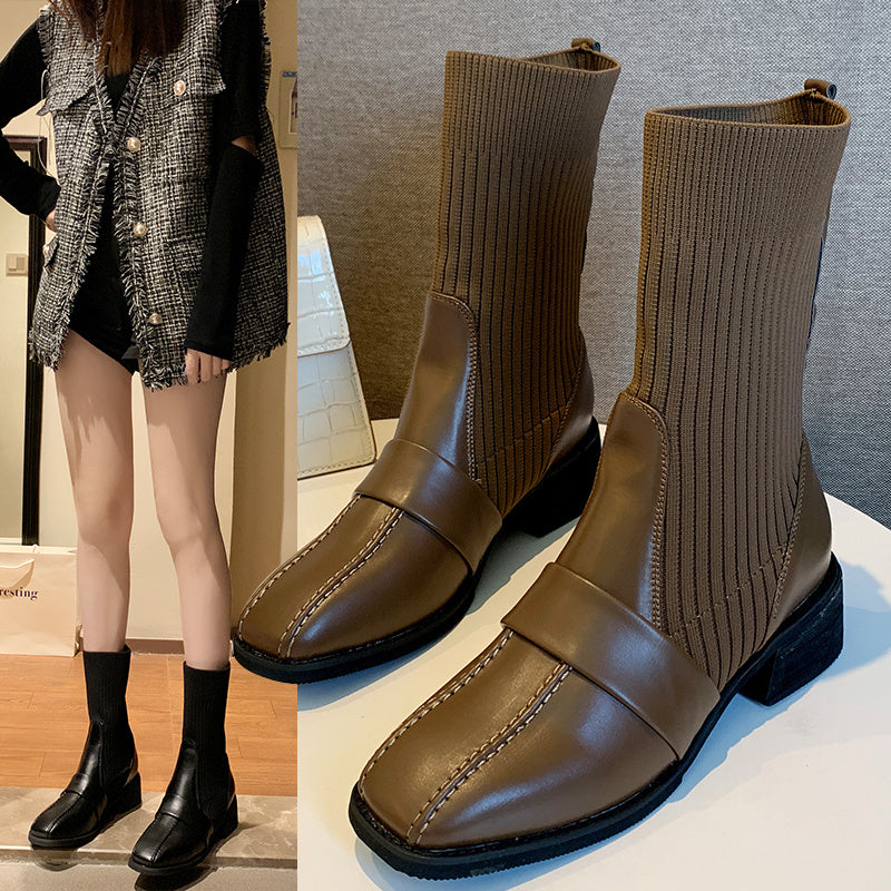 Elegant British Style Knitted Martin Boots for Women
