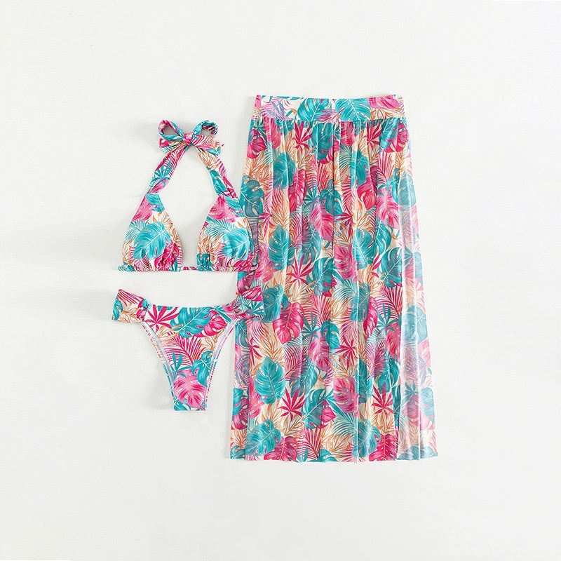 New Printed Mesh Beach Skirt Split  Swimsuit