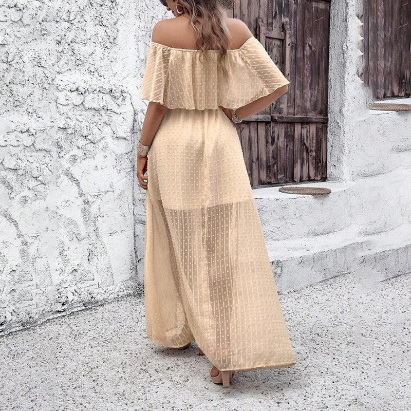 Womens Off The Shoulder Ruffle Party Dresses Side Split Beach Maxi Dress